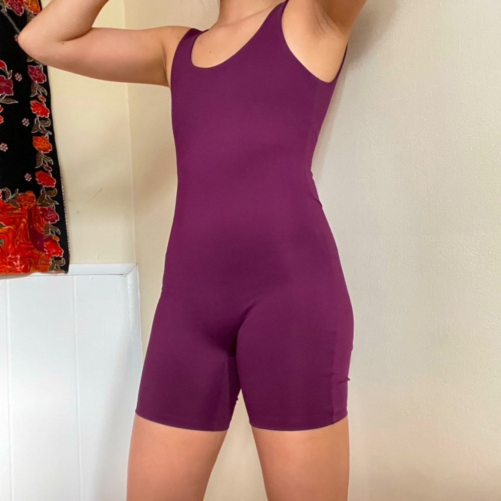 Girlfriend Collective Plum Bike Unitard Tank Shorts